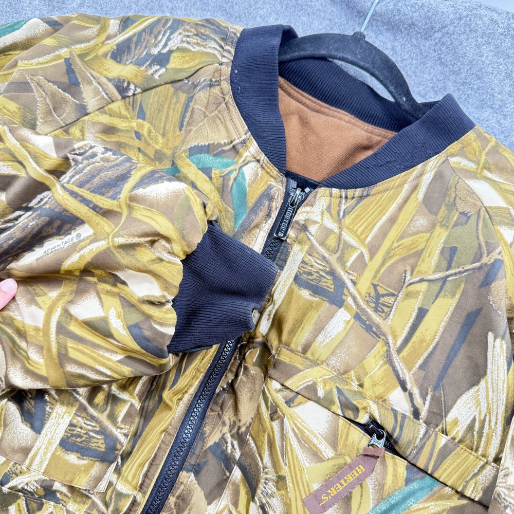 Herter's Camo Bomber Jacket Mens L Brown Advantage Wetlands Shell Loop Hunting